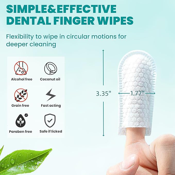Wider Dental Care Finger Wipes 60 Counts,Teeth Cleaning Finger Wipes for Dogs & Cats,Reduces Plaque & Supports Oral Freshness, Small Animal Stain Removers, Coconut Scent