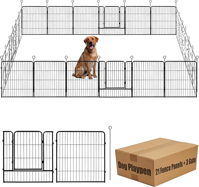 Dog Playpen,24 32 40 48 in(H) Pet Fence Outdoor for Rv Camping,Garden Fence Medium Animal Barrie for Yard,11Ft(L)-56Ft(L) Black Metal Temporary Fencing
