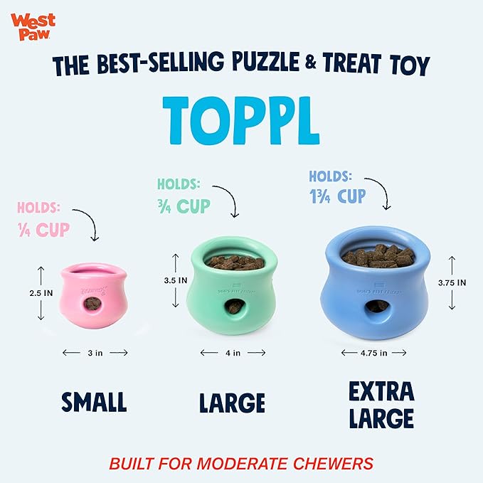 WEST PAW Zogoflex Limited Edition Toppl Treat Dispensing Dog Toy Puzzle – Interactive Chew Toys for Dogs – Dog Toy for Moderate Chewers, Fetch, Catch – Holds Kibble, Treats, X-Large 4.75", Periwinkle