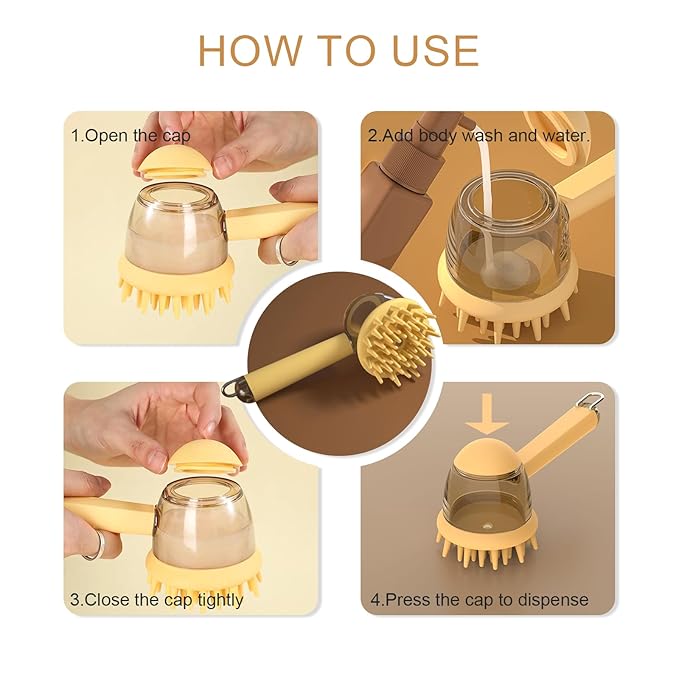 (4PCS) Pet Bath Brush,2025 New 2 in 1 Dog Bath Brush,Dog Shampoo Brush Bubble Maker,Bathing Dogs Grooming Massage Brush for Long & Short Haired Dogs & Cats,with Built-in Shampoo Dispenser(Blue)