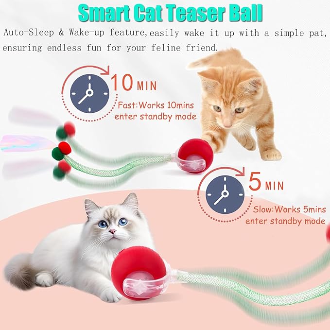 Speed 2.0 Tail Interactive Cat Toys for Indoor Cats, Chirping & Motion Activate Ca t Toy, Smart Kitten Rolling Ball Moving Ball Toys, Rechargeable Dog Cat Bal l for Enrichment Exercise (Blue)