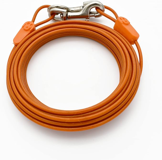 30FT Tie-Out Cables for Dogs - Strong, Safe, and Durable Dog Tie-Outs for Every Breed up to 125 Pounds - Weather and Wear Resistant Galvanized Aircraft Cable for Outside Use