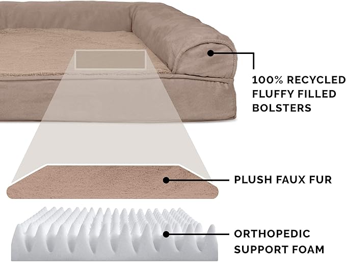 FurHaven Orthopedic Foam Sofa Dog Bed with Washable & Removable Cover - Plush/Suede - Almondine, Dogs Up to 35 lbs - Medium