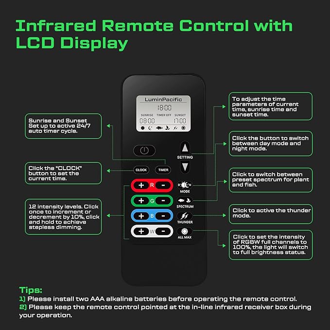 LED Aquarium Light with Remote, IP67 Waterproof Freshwater Planted Grow Light, Full Spectrum Fish Tank Light with Timer, Dimmable RGB+W, Upgrade Appearance, High Performance (30-35inch)