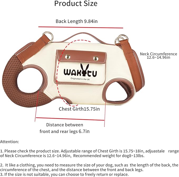 Dog Lift Harness Dog Carrier VES Harness Adjustable Leash with Small Puppy Treat Bag,Fits Most Cars,M