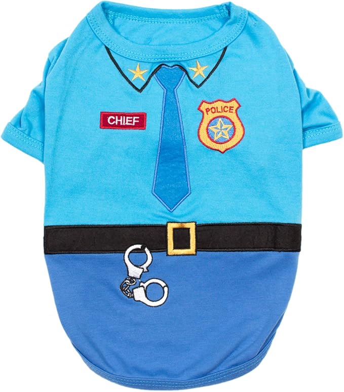 Parisian Pet Dog Shirt - Embroidered Police Costume - 100% Cotton & Polyester Pet Clothes - Sleeved Cop Costume - Blue Large Dog XL