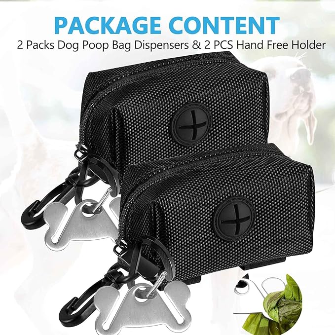 Dog Waste Bag Dispenser Pet Poop Bags Holder for Doggie Waste Bags Dispensers Soft Fabric Zipper Small Doggy Puppy Pouch for Leash Accessory Attachment with Carrier,2PCS Black