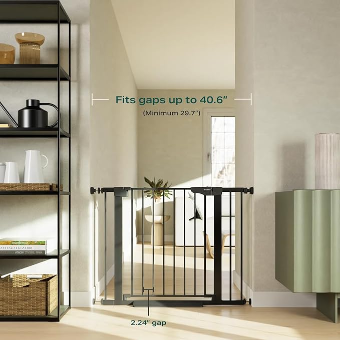 Cumbor 2 Pack 29.7-40.6" Baby Gate for Stairs, Mom's Choice Awards Winner-Dog Gate for Doorways, Pressure Mounted Self Closing Pet Gates for Dogs Indoor, Safety Child Gate with Easy Walk Thru Door