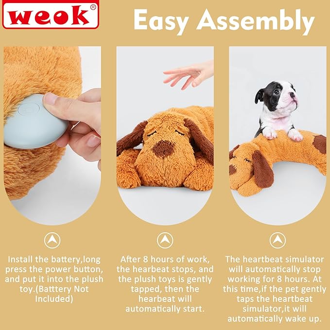 Heartbeat Puppy Toy, Comfort Cuddler Pillow, Dog Anxiety Relief Calming Aid,Heartbeat Stuffed Toy for Dogs,Puppy Heartbeat Toy Sleep Aid,Dog Heartbeat Toy for Pet