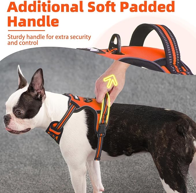 PUPTECK No Pull Dog Harness Medium Sized, Adjustable Reflective Dog Harness with Handle Easy Control, Comfortable Soft Padded Pet Vest Harness for Medium Dogs, Orange M
