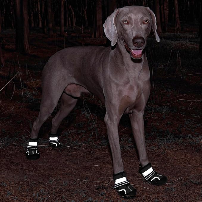 Dog Shoes, Waterproof Dog Boots & Paw Protectors with Anti-Slip Sole, 4pcs/Set Pet Dog Booties, Reflective Dog Shoes for Small Medium Large, Winter Snowy Summer Hot Pavement (Black, 8# (2XL))