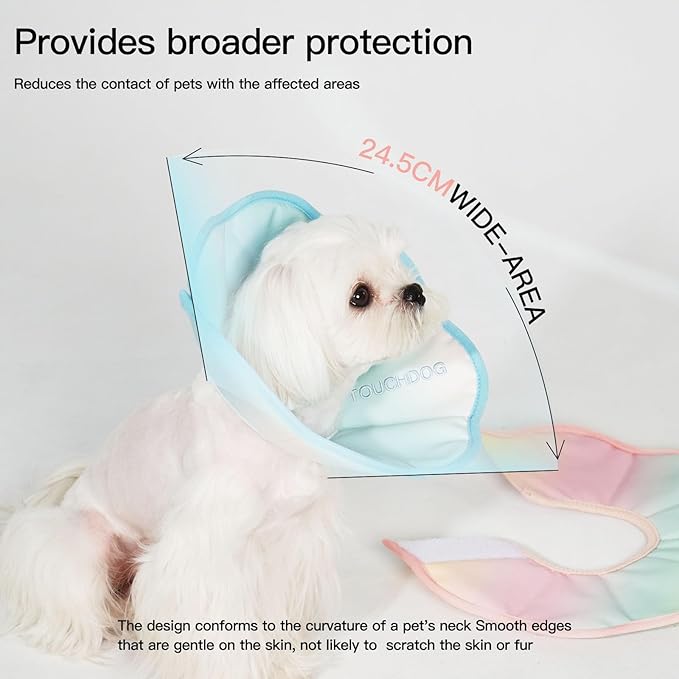 Touchdog Foldable Dog Cone Collar for Cats & Dogs - Adjustable Soft Recovery Collar with Waterproof PU Coating, Lightweight Design, 24.5cm/9.6in Wide Barrier (Blue Gradient Color, M)