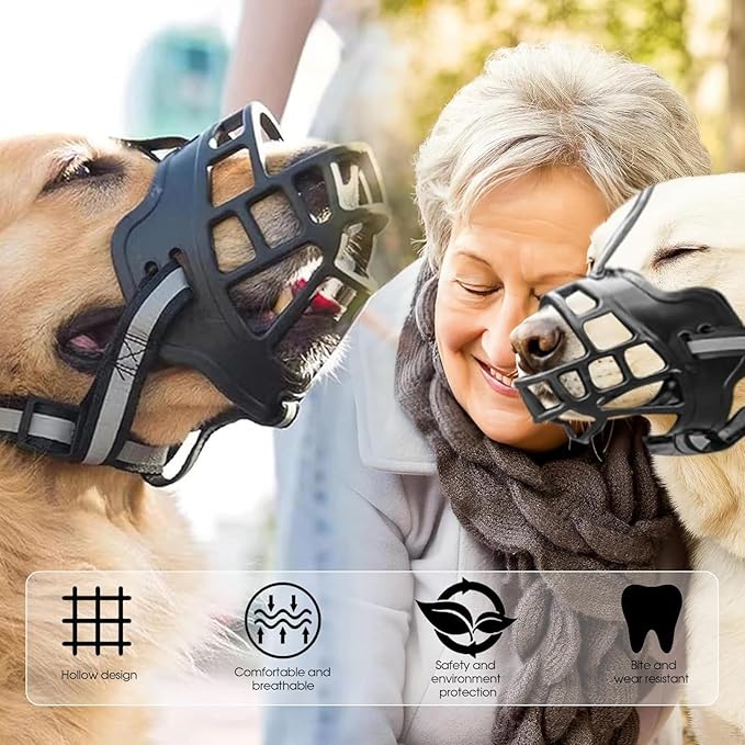 Dog Muzzle, Breathable Basket Muzzles for Small Medium Large Sized Dogs, Adjustable Humane Cage Mouth Cover for Scavenging Grooming Biting Chewing, Allows Panting and Drinking(Soft Rubber, XL)