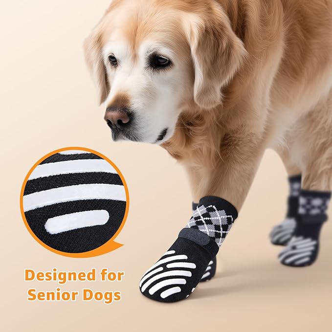 LOOBANI Dog Socks to Prevent Licking Paws - Dog Socks for Hardwood Floors Anti Slip for Traction Control - Dog Grippy Socks for Senior Dog Small Medium Large Dogs on Tile Floors, Black XS