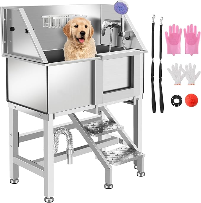 Electric Dog Bathing Station for Large Dogs, Height Adjustable Stainless Steel Dog Pet Washing Station, Professional Dog Grooming Tub with Electric Lift, Pet Wash Bath Station