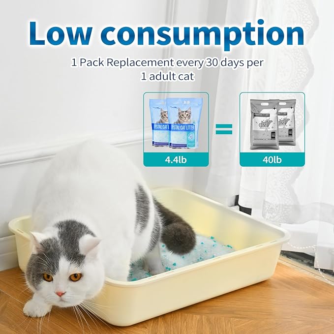 Made4Pets Cat Litter Crystals, Non Clumping Cat Litter Odor Control Kitty Litter Non Clumping No scooping Low Dust, Low Tracking, Lightweight, Dehydrates Waste,Cologne– 25.8 lbs (6 x 4.3 lb Packs)