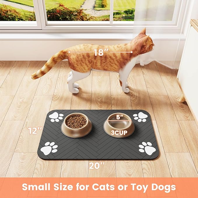 Pet Feeding Mat-Absorbent Pet Placemat for Food and Water Bowl, with Waterproof Rubber Backing, Quick Dry Water Dispenser Mat for Dog and Cat (17"x27", Blue)