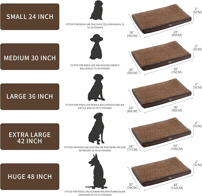 EMPSIGN Dog Bed Mat 47 Inch Reversible Warm & Cool,Washable Dog Crate Bed with Egg Crate Foam Support, Pet Sleeping Mat for Large Medium Small Dogs, Fluffy Kennel Pad(Brown)