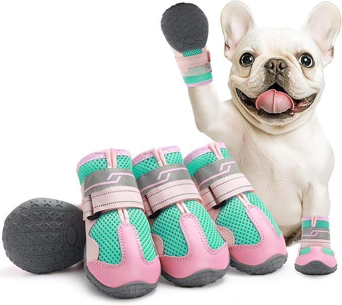 Dog Shoes for Large Dogs, Anti-Slip Dog Boots for Winter Snow, Hot Pavement, Dog Booties & Paw Protectors Pink Size 8