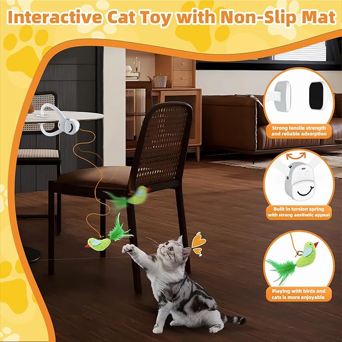 Interactive Cat Toys for Indoor Cats Automatic Electric Flying Bird Feather Wand Toy - Best Kitten & Adult Cat Enrichment Stimulation Toy Hanging Electric Kitty Toys for Bored Cats（Bright White）
