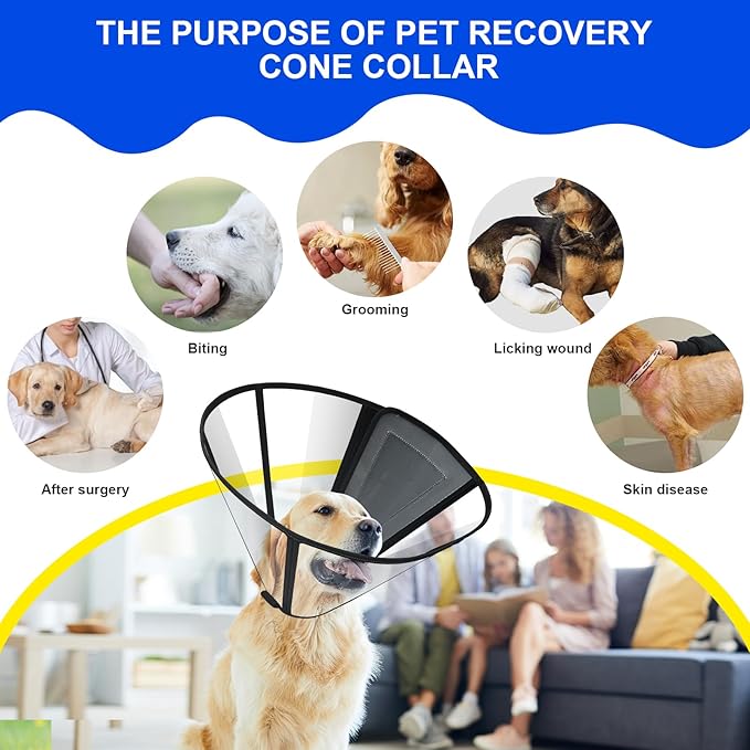 Lainergie Adjustable Soft Dog Cone Collar for After Surgery Recovery, Comfortable Pet Recovery Protective Collar for Medium Large Dogs, Elizabethan Dog Neck Collar (XXL, Black)