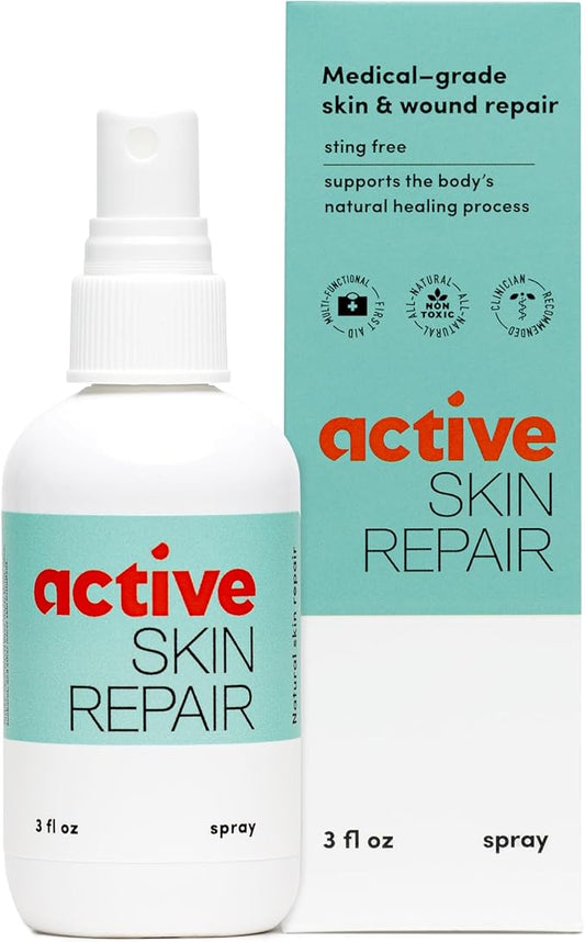 Active Skin Repair First Aid Healing Skin Spray - Natural & Non-Toxic with Hypochlorus Acid for Minor Cuts, Wounds, Scrapes, Rashes, Sunburns, & More, 3 oz