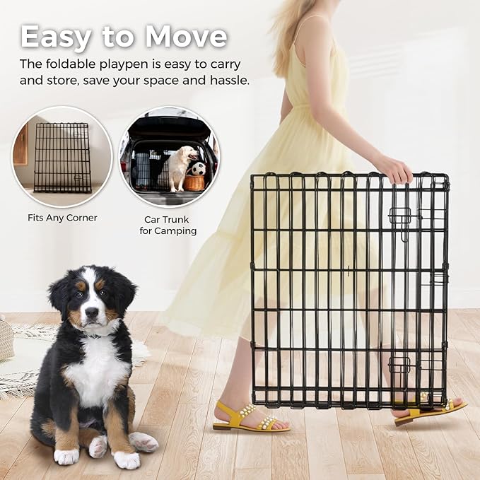 Foldable Dog Playpen 30" Height 8 Panels Metal Exercise Pen with Door - Indoor/Outdoor Puppy Playpen for Small Dogs, Portable Pet Fence for Yard Garden Camping, Black