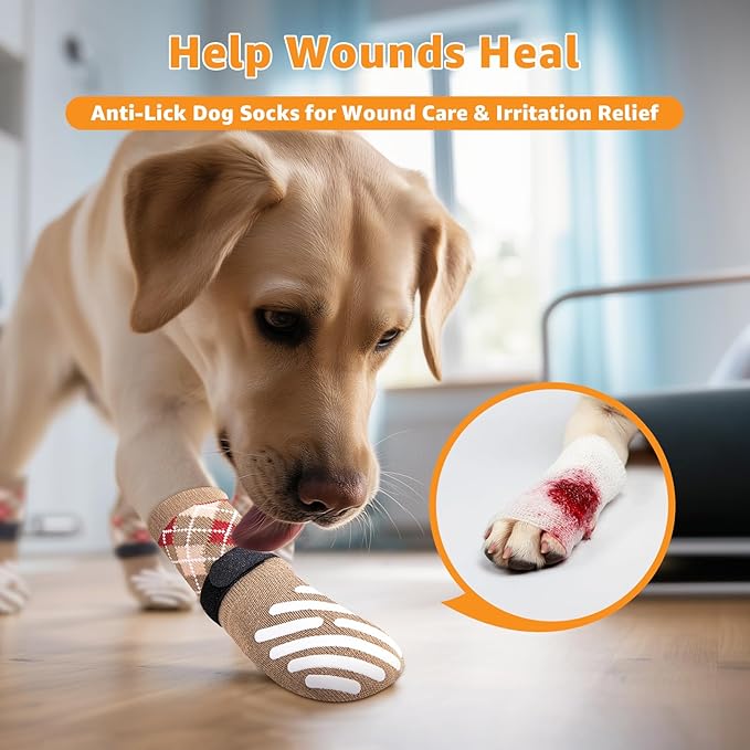 LOOBANI Dog Socks to Prevent Licking Paws - Dog Socks for Hardwood Floors Anti Slip for Traction Control - Dog Grippy Socks for Senior Dog Small Medium Large Dogs on Tile Floors, Caramel XXL