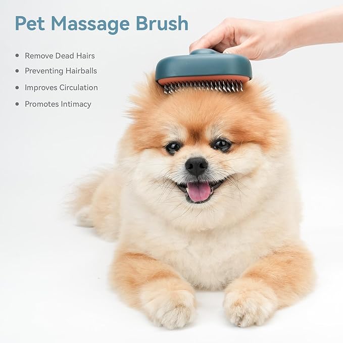 Aumuca Dog Brush for Shedding, Self Cleaning Cat Grooming Brush with Release Button, Cat Hair Brush to Remove Loose Fur, Tangles & Dirt, Great for Long and Short Haired Cats, Green