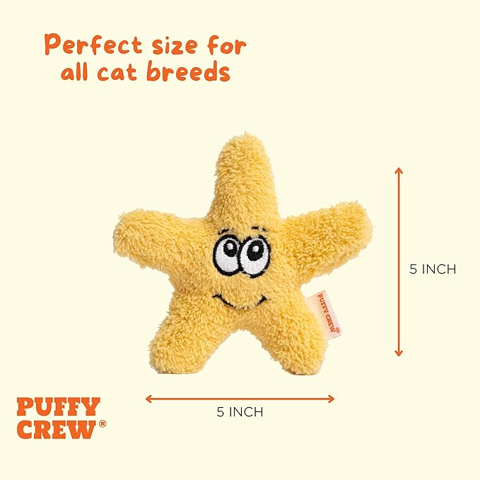 Interactive Catnip Cat Plush Toy, Ocean Theme, 5'', for All Breed Size Cats (Starfish)