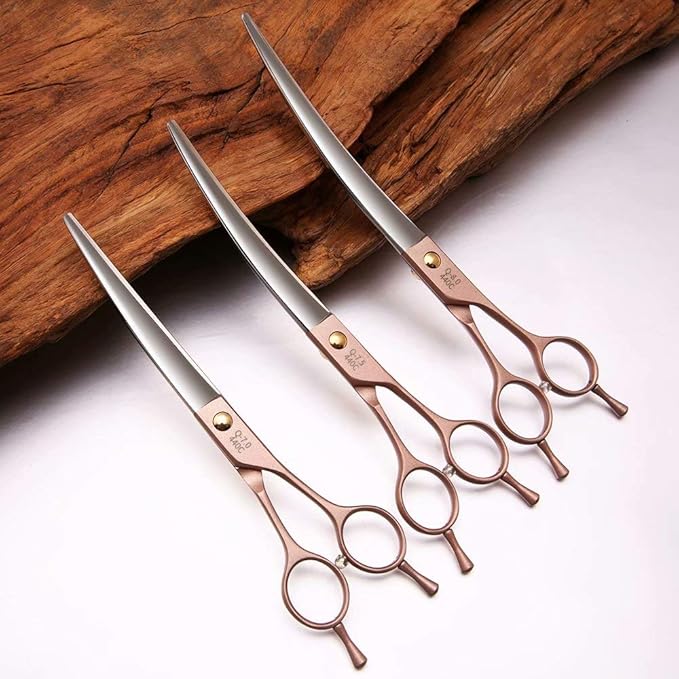 Fenice Peak Professional Curved Dog Grooming Scissors 7'' Rose Gold 440C Stainless Steel Pet Cutting Shears Safety Trimming Shearing for Dogs Cats