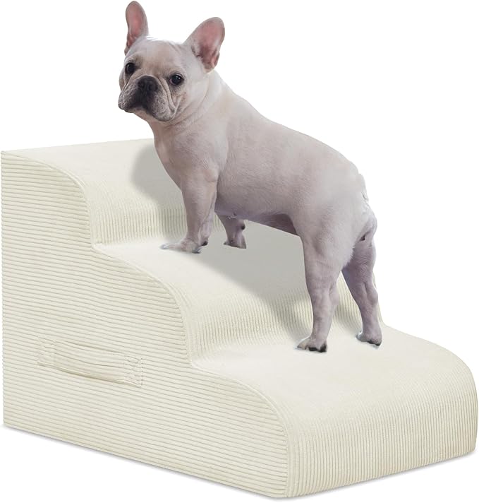 Dog Steps for Small Dogs, 3-Step Pet Ramp Stairs for High Beds and Sofa, Non-Slip Pet Stairs for Small Dogs and Cats, Removable and Easy to Clean Cover, Beige