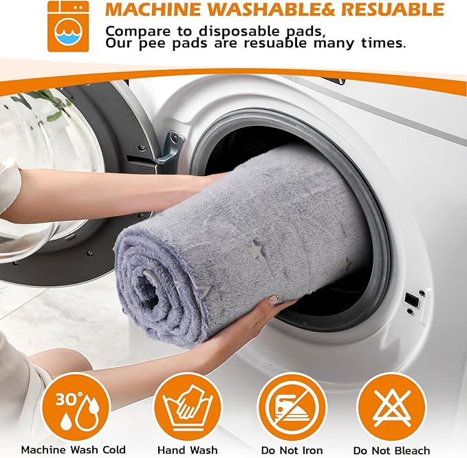 LOOBANI Washable Pee Pads for Dogs, Fast Absorption Reusable Puppy Pads, Waterproof Whelping Mats, Non Slip Training Pet Playpen Mat for Floor, Dog Crate, Grey 2 Pack 36 x 41 in