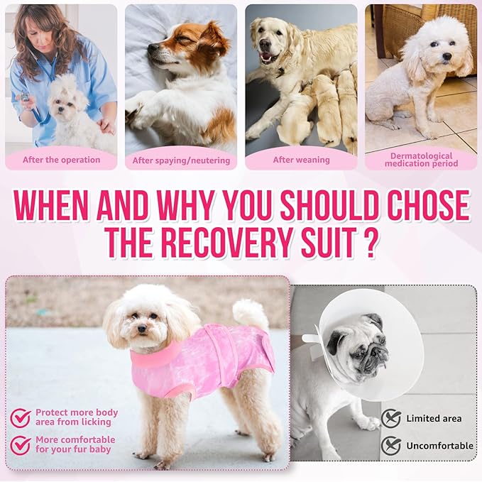 Lukovee Recovery Suit for Dogs, Zipper-On Onesie for Female Male Dog, Abdominal Wounds Cone E-Collar Alternative, Prevent Licking Spay (3XL, Pink Tie-dye)