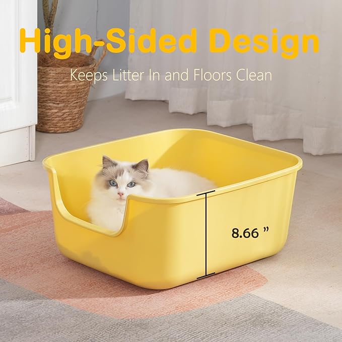 Large Cat Litter Box with High Sides,Cat Boxes for Indoor Cats,Cat Litter Pan for Kitty,Litter Box with Low Entry,Easy to Clean,Anti-Splashing (Green)