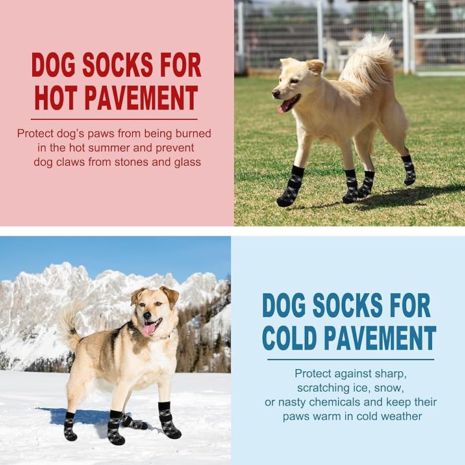 EXPAWLORER Anti Slip Dog Socks to Prevent Licking Paws, Dog Shoes for Hot Pavement, Dog Booties for Small Medium Large Senior Dogs, Traction Control Boots & Paw Protectors for Hardwood Floors
