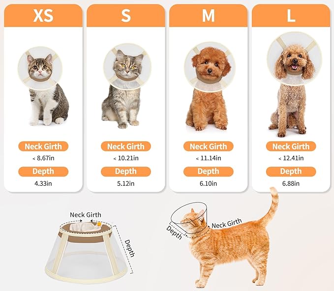 Cat Cone Collar Soft- Adjustable Comfortable Air Mesh Recovery Cone After Surgery to Stop Licking and Scratch, Alternative to Plastic Elizabethan Collar for Cat, Whiskers Freedom (Brown, XS)