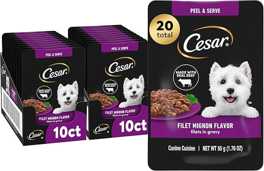 Cesar Filets in Gravy Wet Dog Food Filet Mignon Flavor, 1.76 oz. Mini-Pouch (20 Count, Pack of 1)