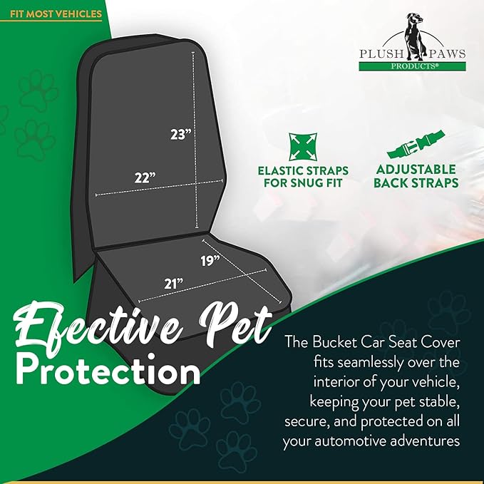 Plush Paws Products Premium Bucket Car Seat Protector | Diamond Stitching | Washable & Waterproof Front Seat Dog Cover Car, Truck, & SUV | Nonslip, Tear Resistant Pet Passenger Seat Cover | Tan