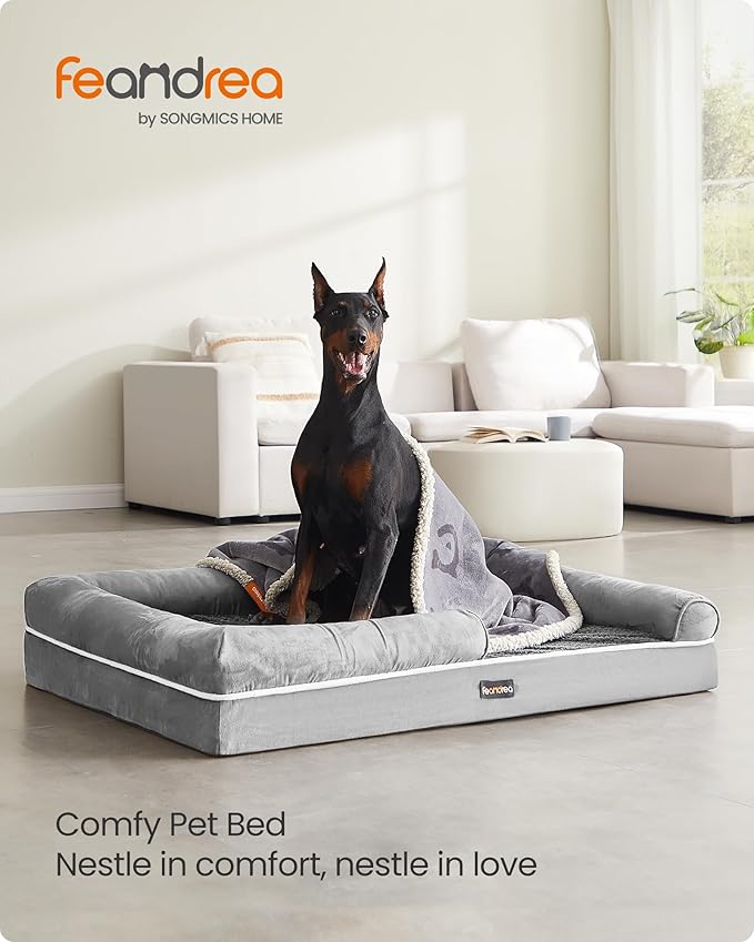 Feandrea Orthopedic Dog Bed, Large Dog Bed Waterproof, Removable Washable Cover Sofa with Non-Slip Bottom, Raised Edges, 48 x 33 x 8 Inches, Light Gray UPGW078G02V1