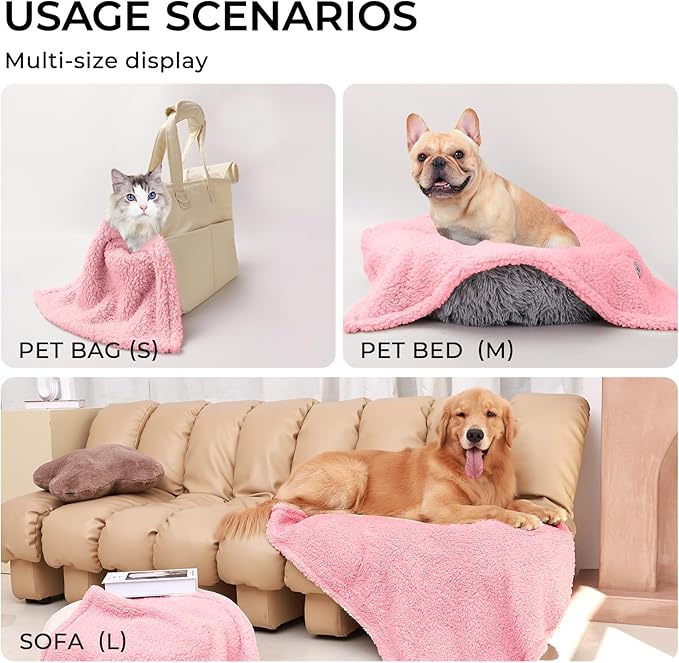 Luciphia 1 Pack 3 Calming Dog Blanket Fluffy Premium Fleece Pet Blankets Soft Sherpa Throw for Dogs Puppy Cat Beige/Pink/HazeBlue Small (23" x16")