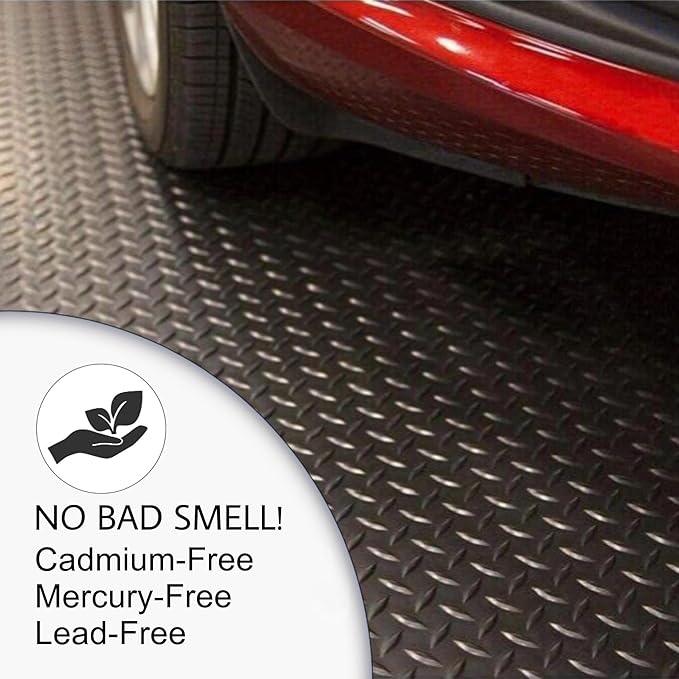 SEAL 4 x 10 Ft Premium Garage Floor Mat, Solid 2.8mm Thickened Black Commercial Grade Heavy Duty Parking Mat for Garage Floor, Golf Cart, Water/Stain Resistant Floor Runner (Embossed Diamond Plate)