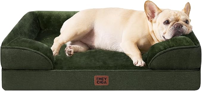 EHEYCIGA Orthopedic Dog Bed for Medium Dogs, Waterproof Memory Foam Medium Dog Beds with Sides, Non-Slip Bottom and Egg-Crate Foam Pet Couch Bed with Washable Removable Cover, Dark Green