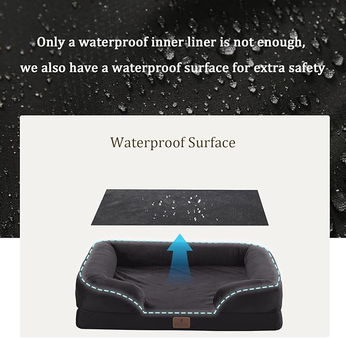 Bedfolks Orthopedic Dog Bed Extra Small, Waterproof Dog Sofa Bed for Small Dogs & Cats, Egg Foam Pet Couch Bed with Removable Washable Cover and Nonslip Bottom, Black