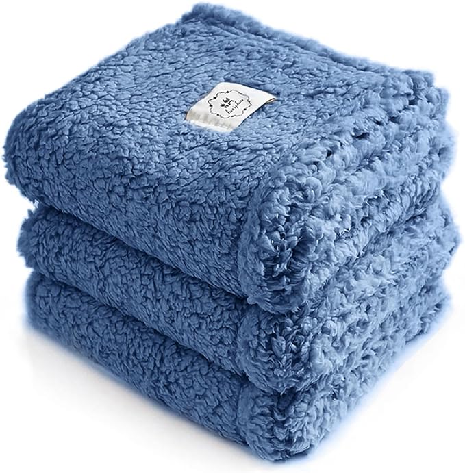 Luciphia 1 Pack 3 Calming Dog Blanket Fluffy Premium Fleece Pet Blankets Soft Sherpa Throw for Dogs Puppy Cat Haze Blue Medium (30" x20")