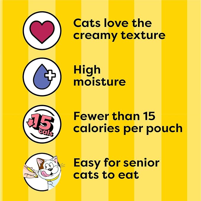 Temptations Creamy Puree Mix-Ups Squeezable Lickable Wet Cat Treats, Tuna Flavor, Salmon Flavor, and Seafood Medley Flavor, 0.42 oz. Tubes, 48 Count