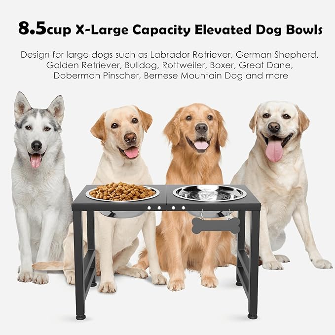 Elevated Dog Bowls,16inch Tall Pet Bowl Holder, Raised Bowl Stand with 2 Stainless Steel Bowls (68oz) and Spill-Proof Mat, Dog Feeder for Large Extra Large Breeds