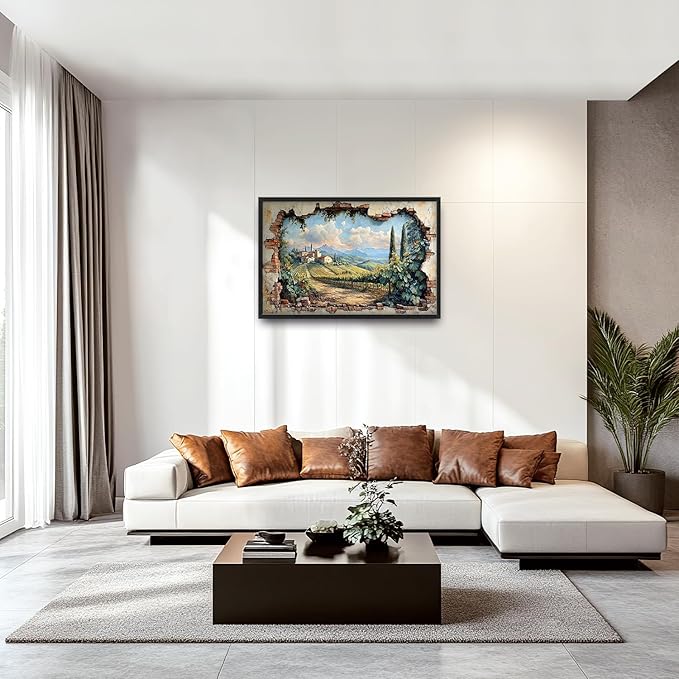 Large Farmhouse Nature Landscape Wall Art for Living Room, Rustic Countryside Canvas Oversized Wall Decor, Vintage Scenery Framed Pictures Painting Print Artwork for Bedroom Dining Room 36L" x 24W"