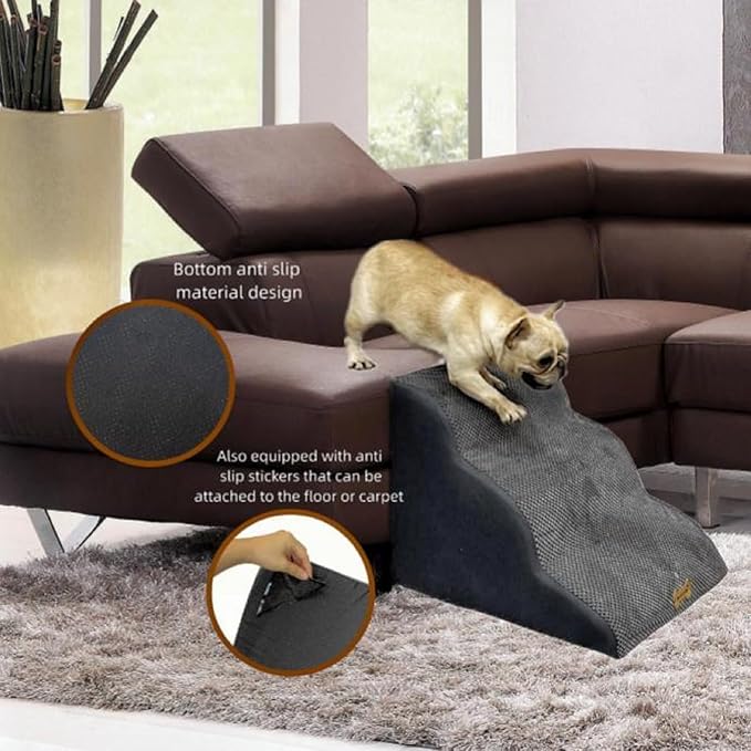 Dog Stairs to high beds, 3-step dog stairs for dogs to get on bed couch high 16"-20 inch, dog pet stairs for small large dogs cats climbing to bed, Non-Slip balanced doggy Grey (23.7*15.8*15.8 IN 33D)