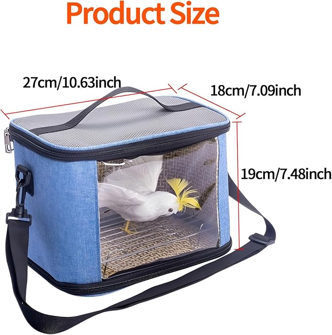 Bird Travel Carrierm, Small Bird Travel Backpack Carrier Cage with Tray and Breathable Clear Window, for Parakeet Cockatiel Budgies, for Camping Hiking (Large-Black)